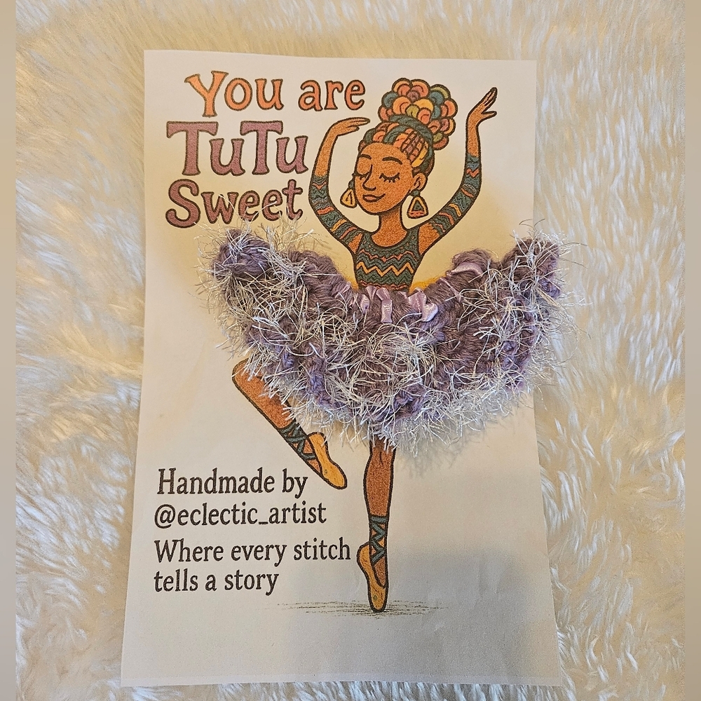 Handmade Purple White Tutu Scrunchie Crochet Ballerina Accessory